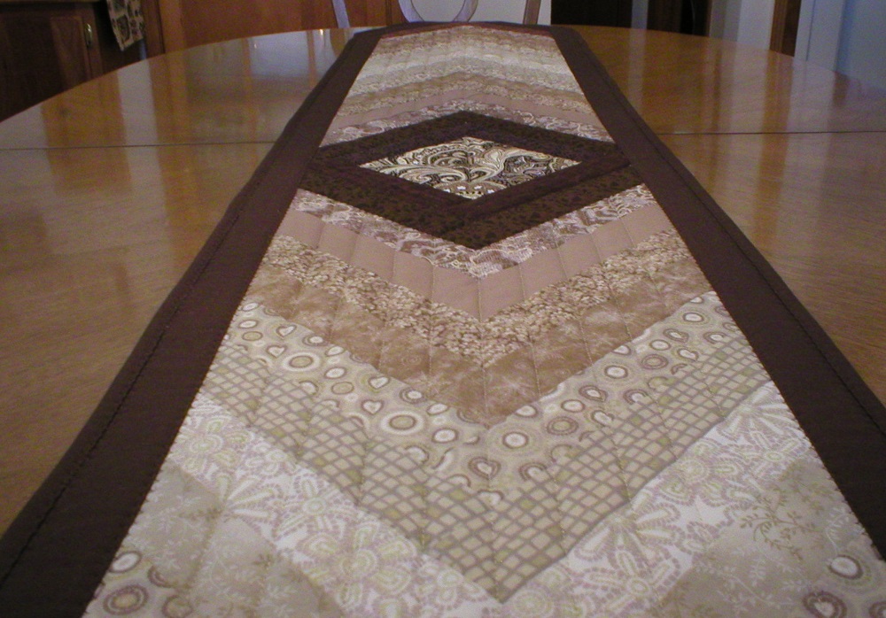 Handmade Quilted Long Table Runner in Brown and Cream