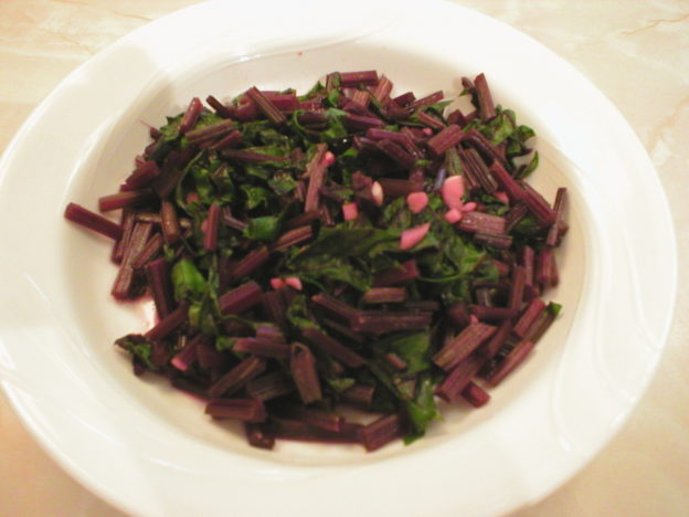 Sauteed Beet Greens and Stems with Garlic